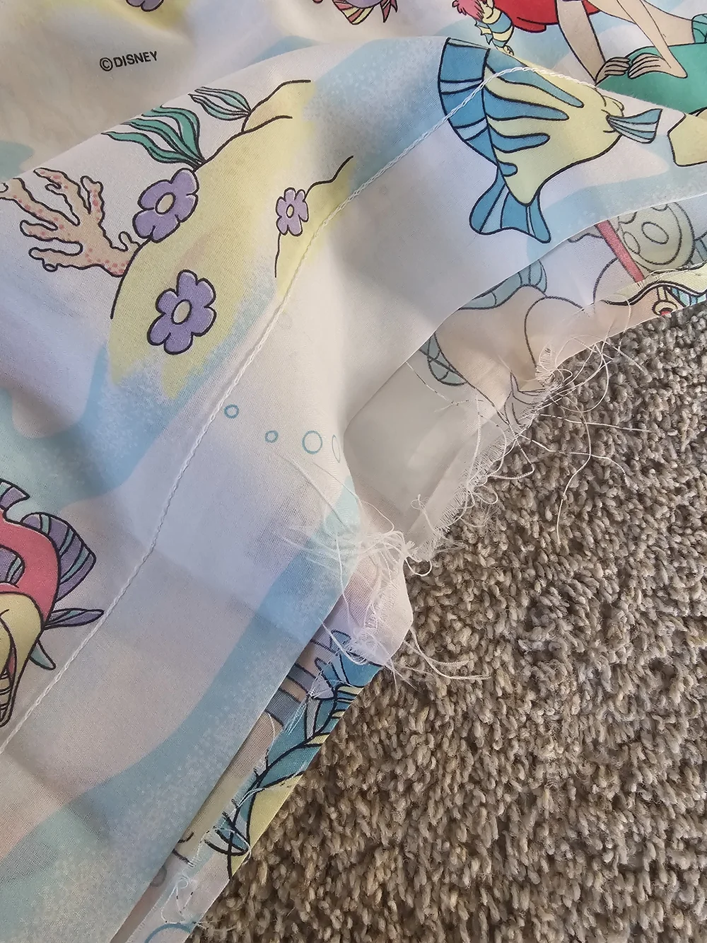 Vintage 90s Disney The Little Mermaid Printed Fabric Sheet Set - Picture 3 of 5